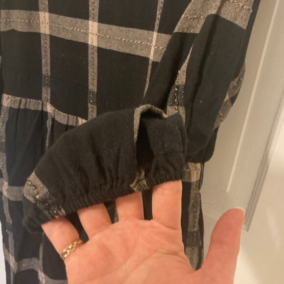 Polagram Black Tan Plaid Embroidered Puff 3/4 Sleeve Modest Midi Dress (Copy) - Picture 4 of 7